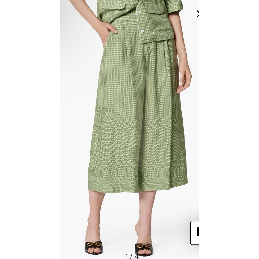 NWT $350 Equipment Allete Crop Wide Leg Pants Size 0 Green Silk Viscose